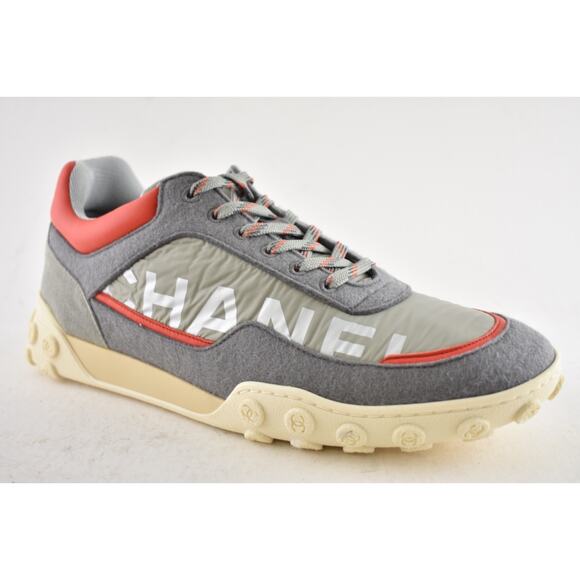 Chanel Mens 18K Grey Orange Nylon CC Logo Lace Up Low Top Trainer Sneaker 44 11 - Picture 5 of 14